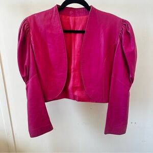 Hot Pink Vintage Lambskin Leather Cropped Jacket | Puff Sleeve Bolero | S/M